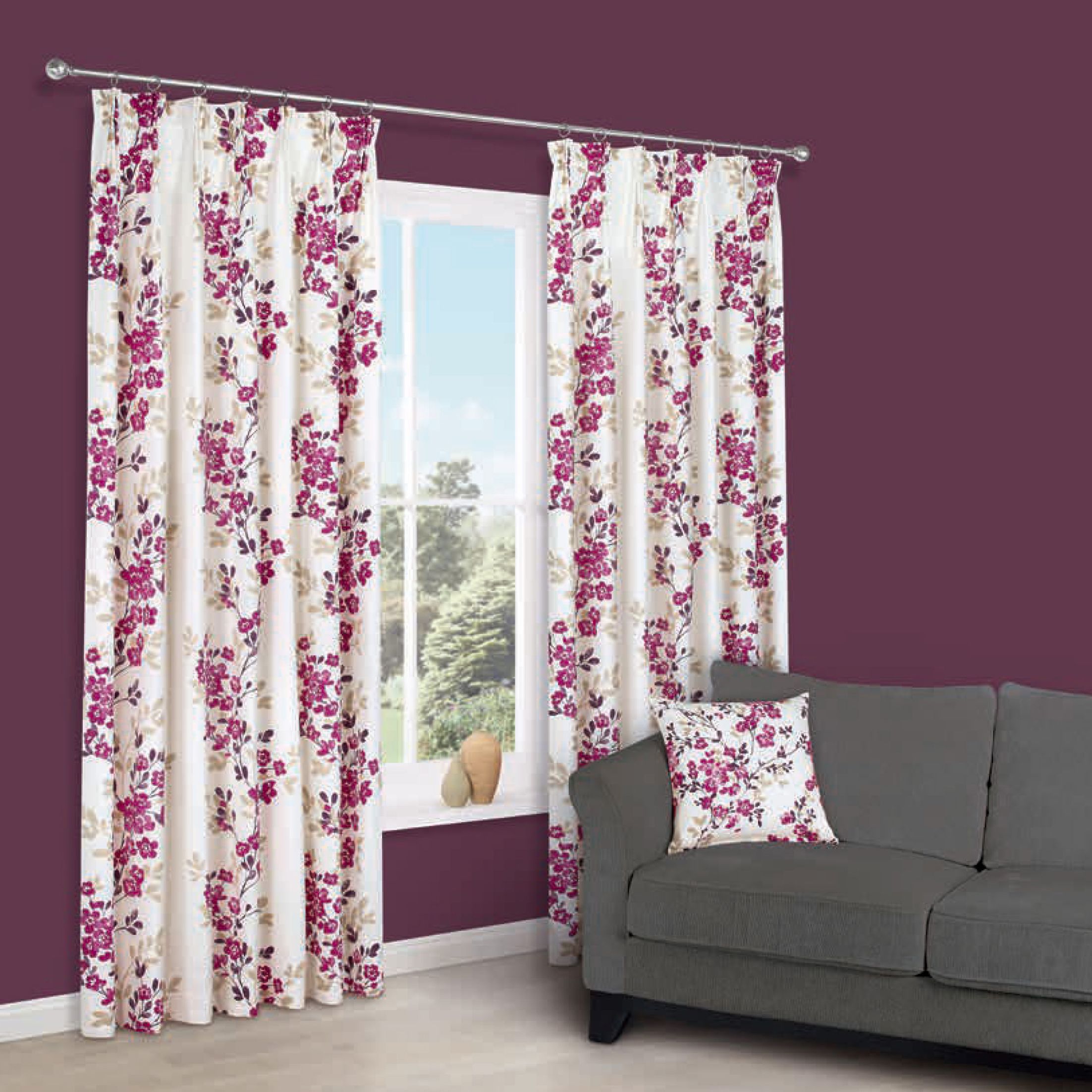 Deysi Pink Floral Pencil Pleat Lined Curtains (W)167 Cm (L)228 Cm ...