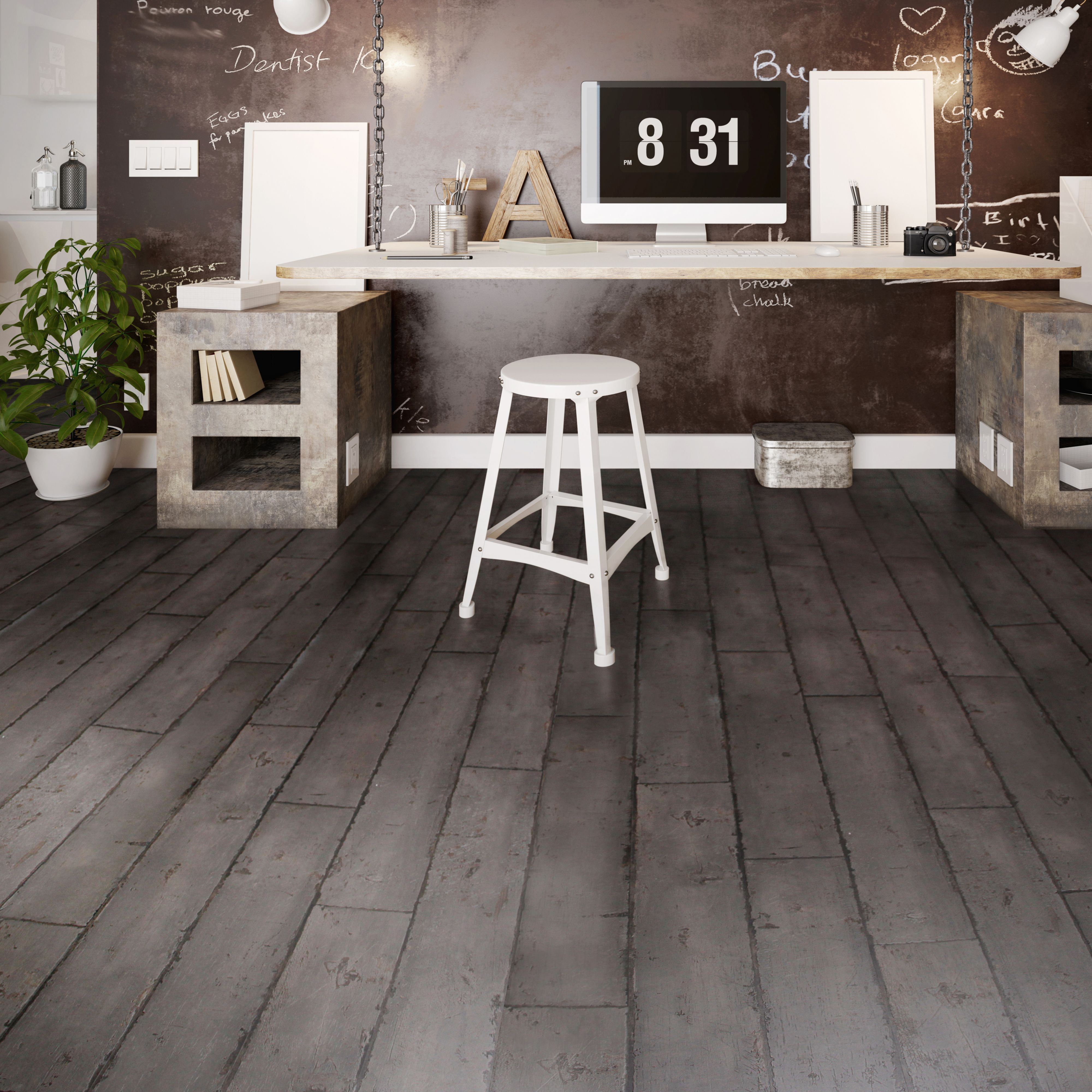 Dark grey Washed wood effect Waterproof Luxury vinyl click 