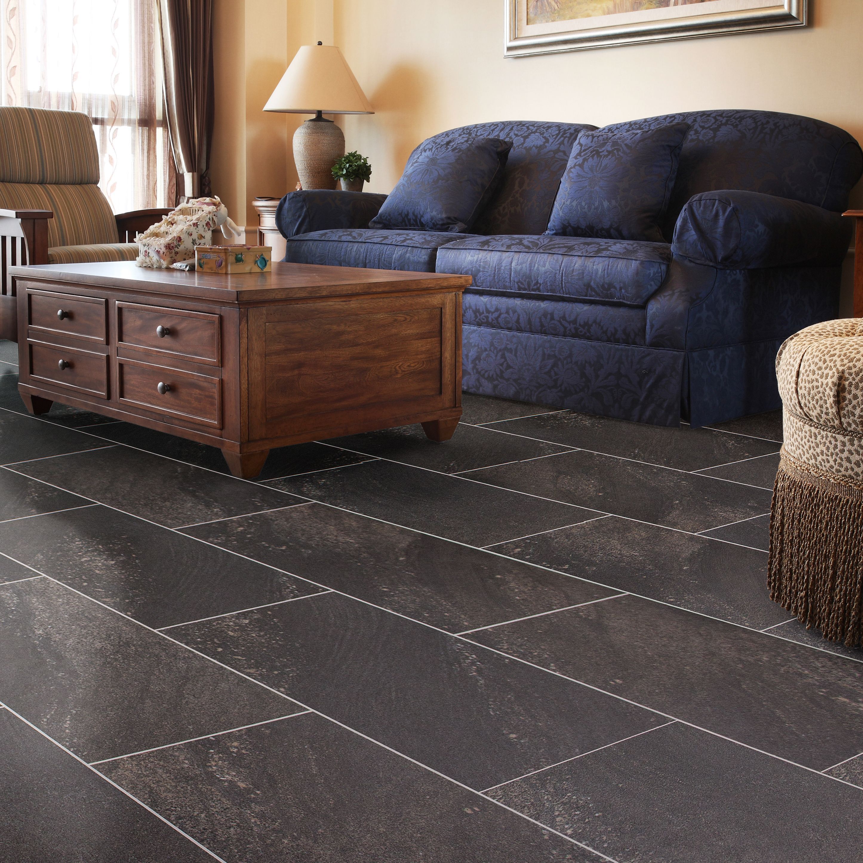 Dark Grey Natural Stone Effect Waterproof Luxury Vinyl Click Flooring 
