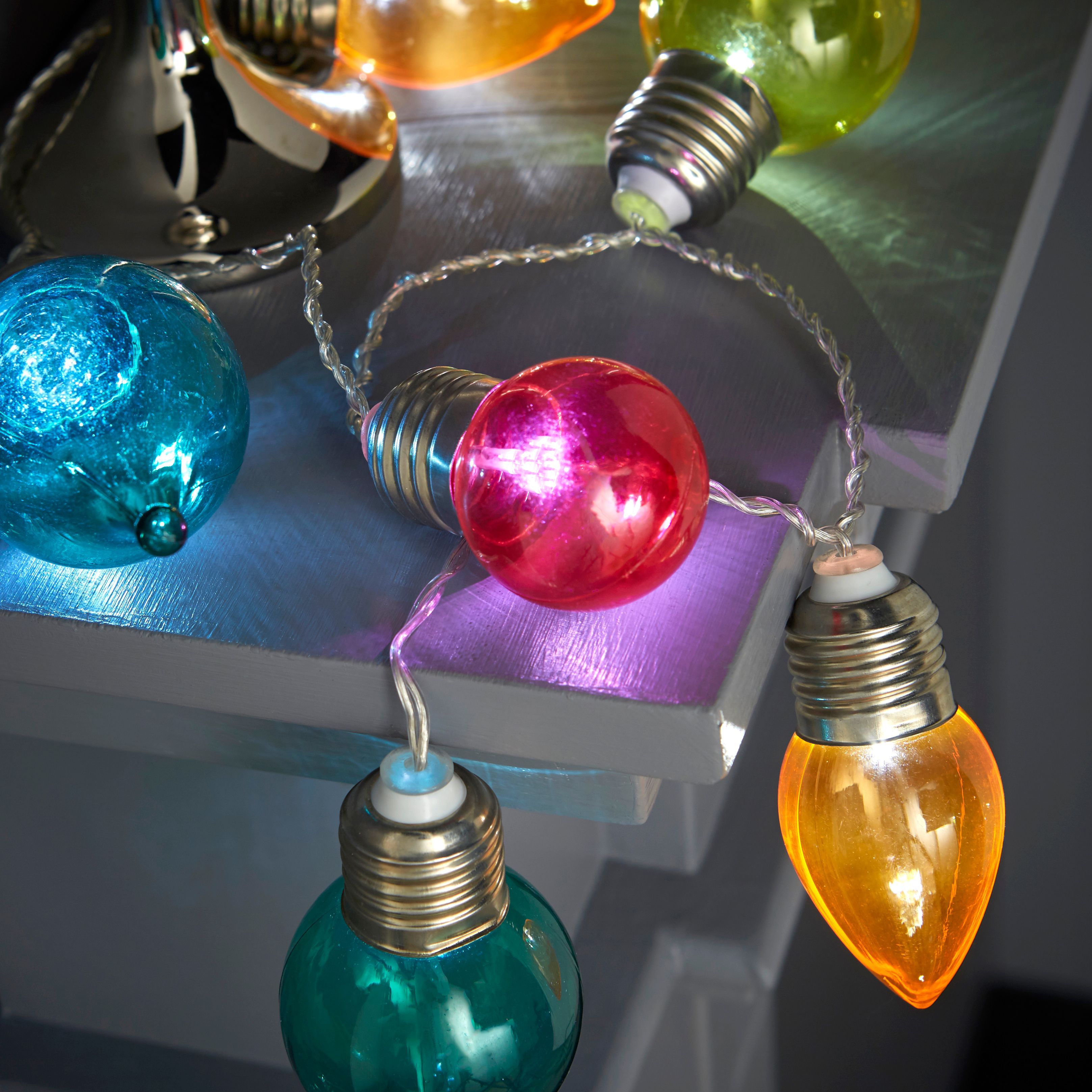 Battery Operated 20 Multicolour LED Colourful Bauble String Lights Departments DIY at B&Q