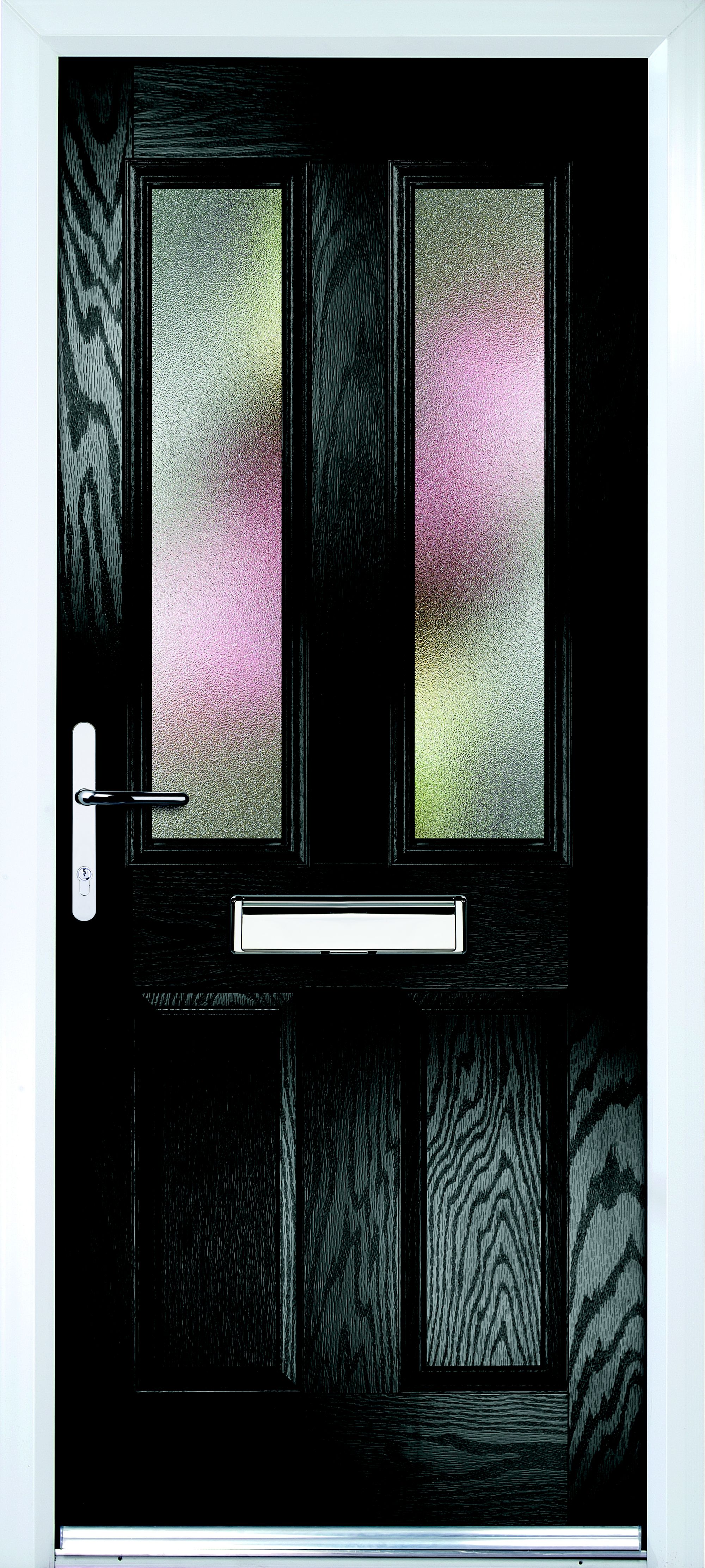 Composite Black PVCu & GRP Glazed External Front Door & Frame Rh, (H