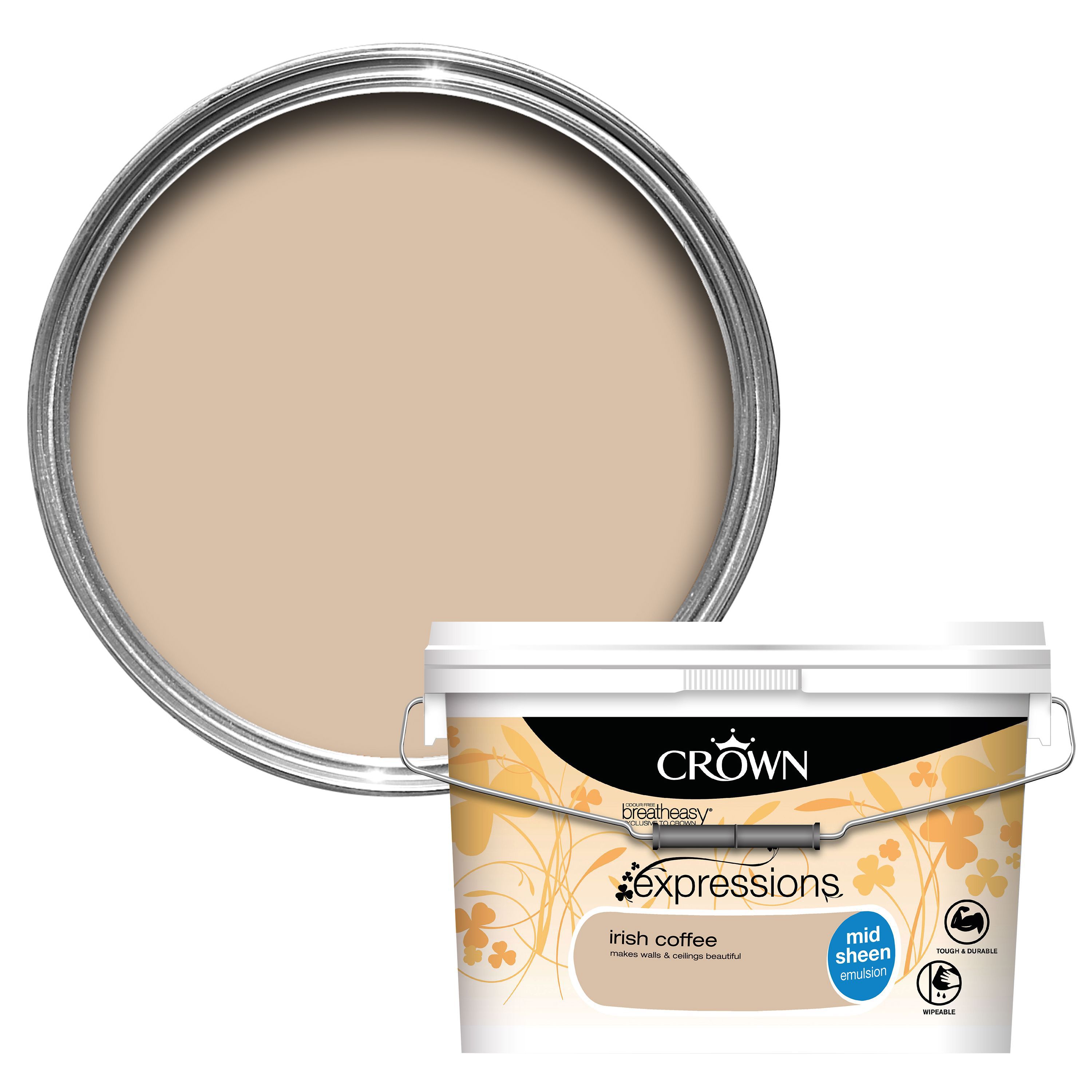 Crown Breatheasy Irish Coffee Mid Sheen Emulsion Paint 10L Departments DIY at B&Q