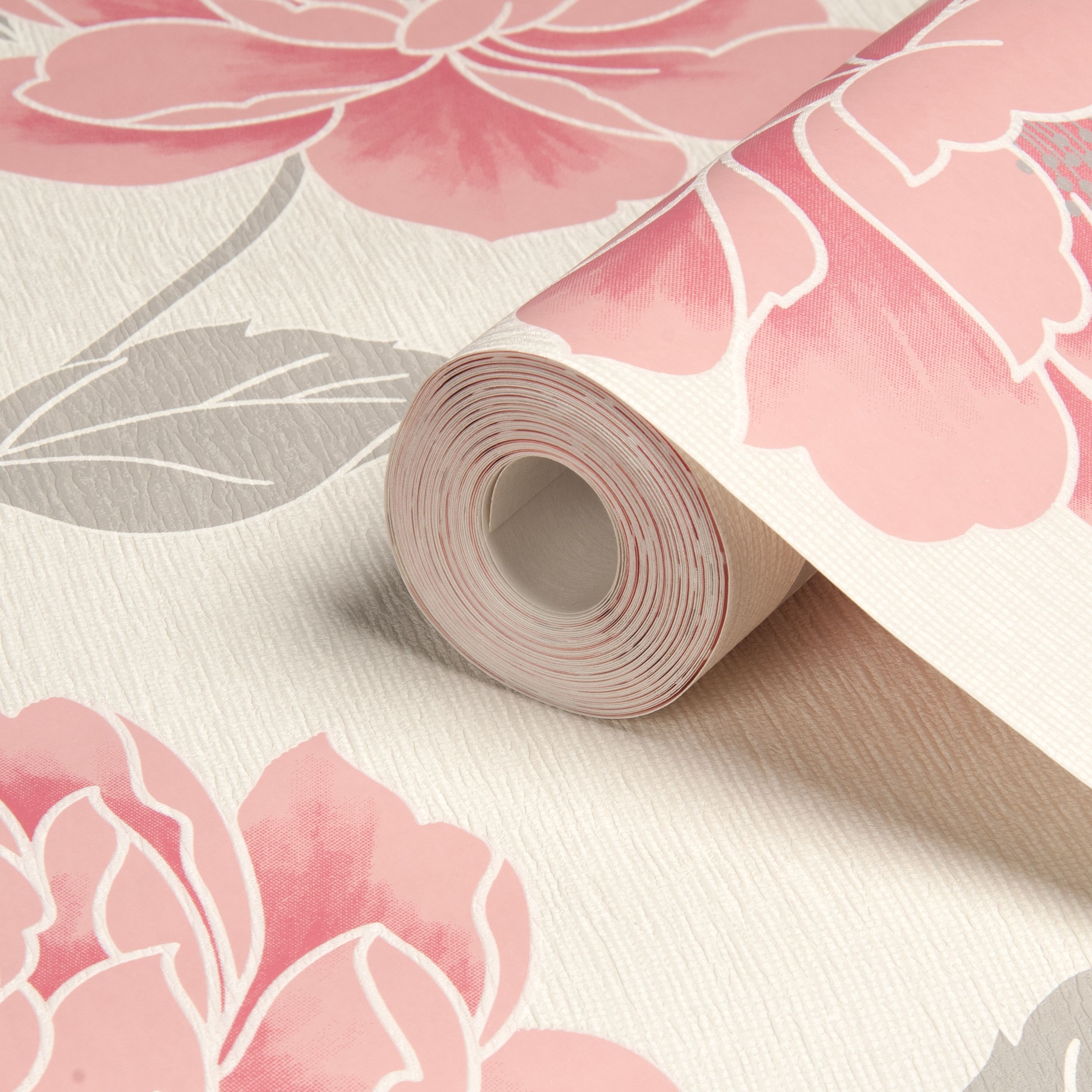 Colours Ella Grey, Pink & White Floral Wallpaper | Departments | DIY At B&Q