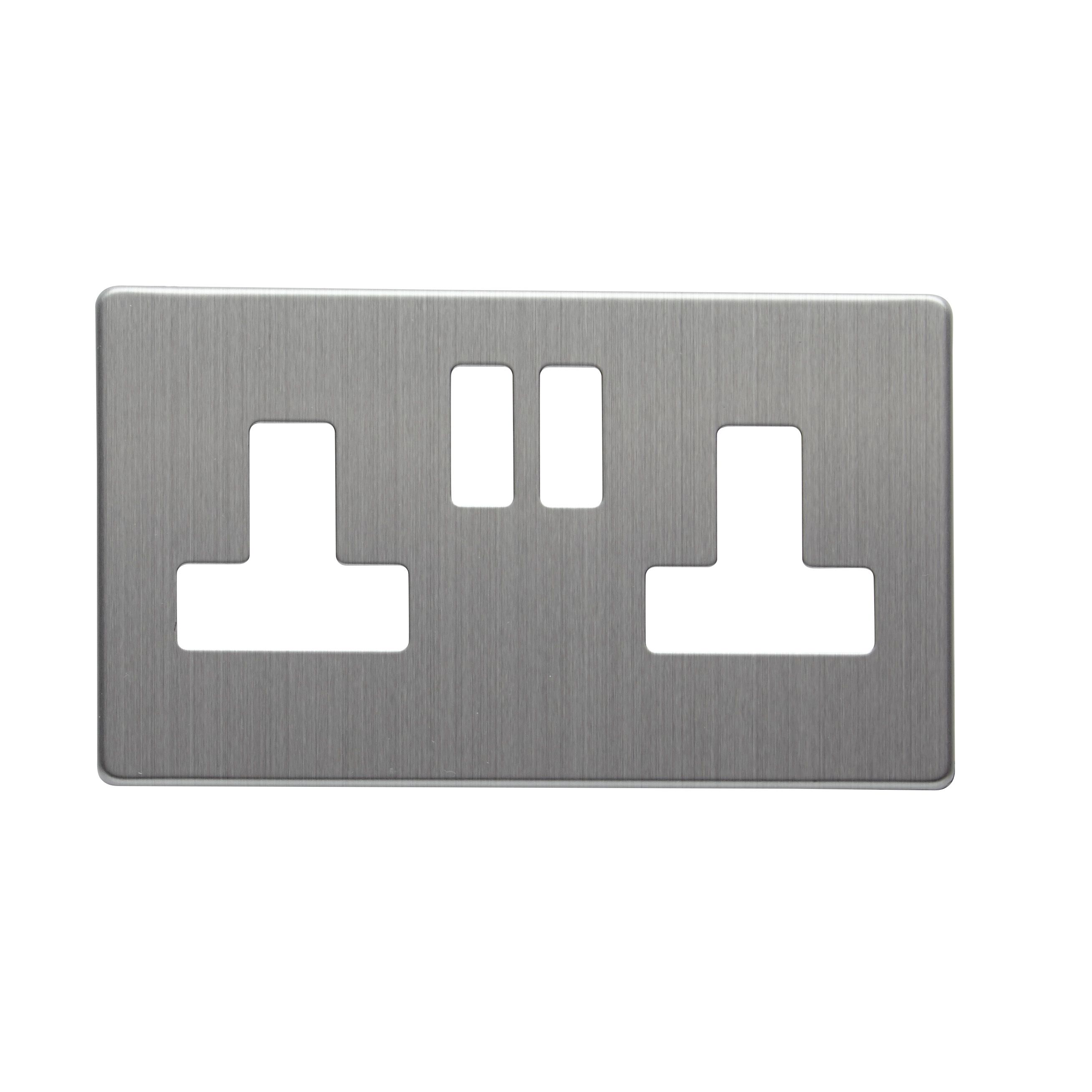 Colours Double Brushed Steel Socket Front Plate Departments DIY at B&Q