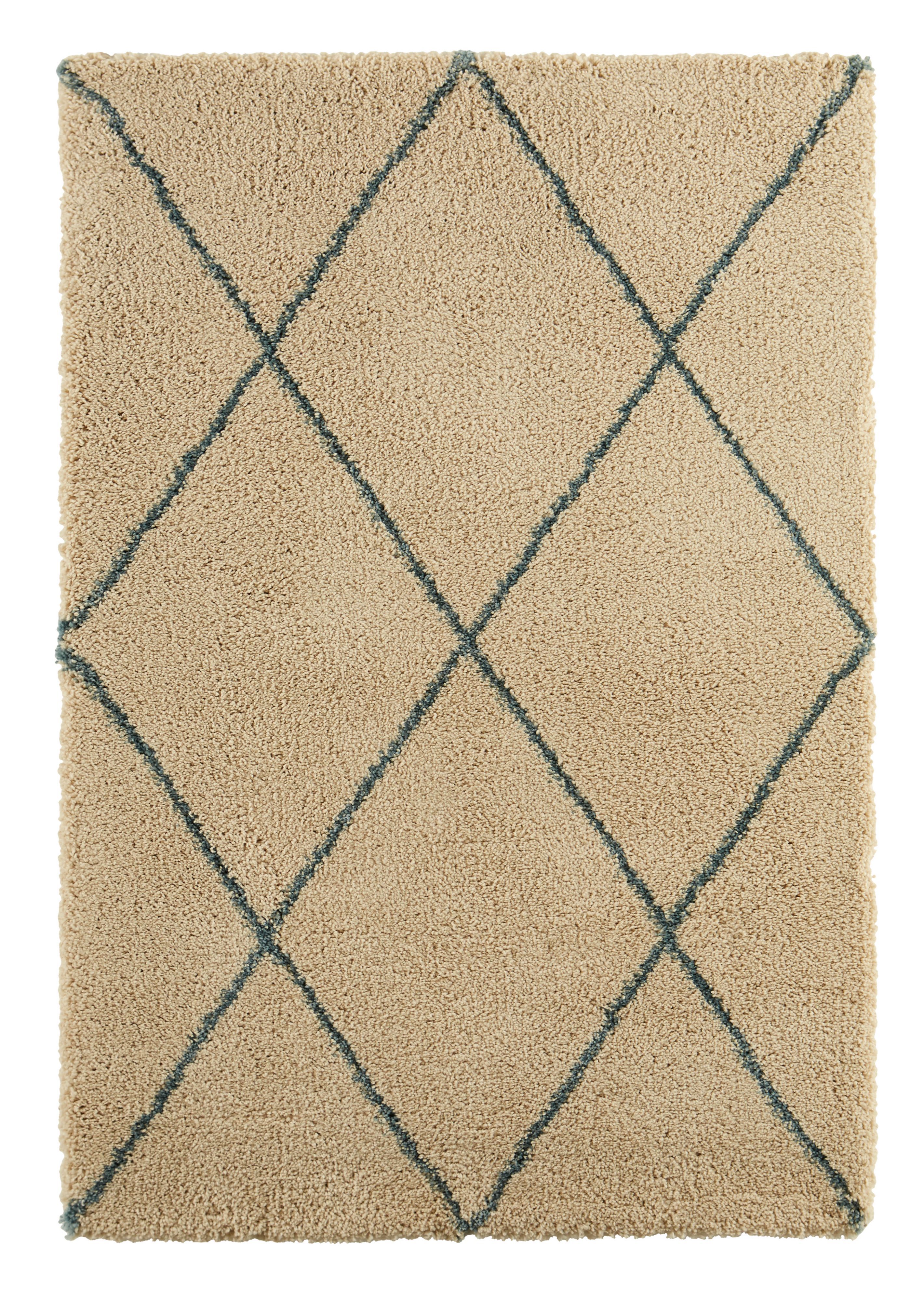 Colours Kitah Cream & Blue Diamond Lines Rug (L)2.3m (W)1.6m