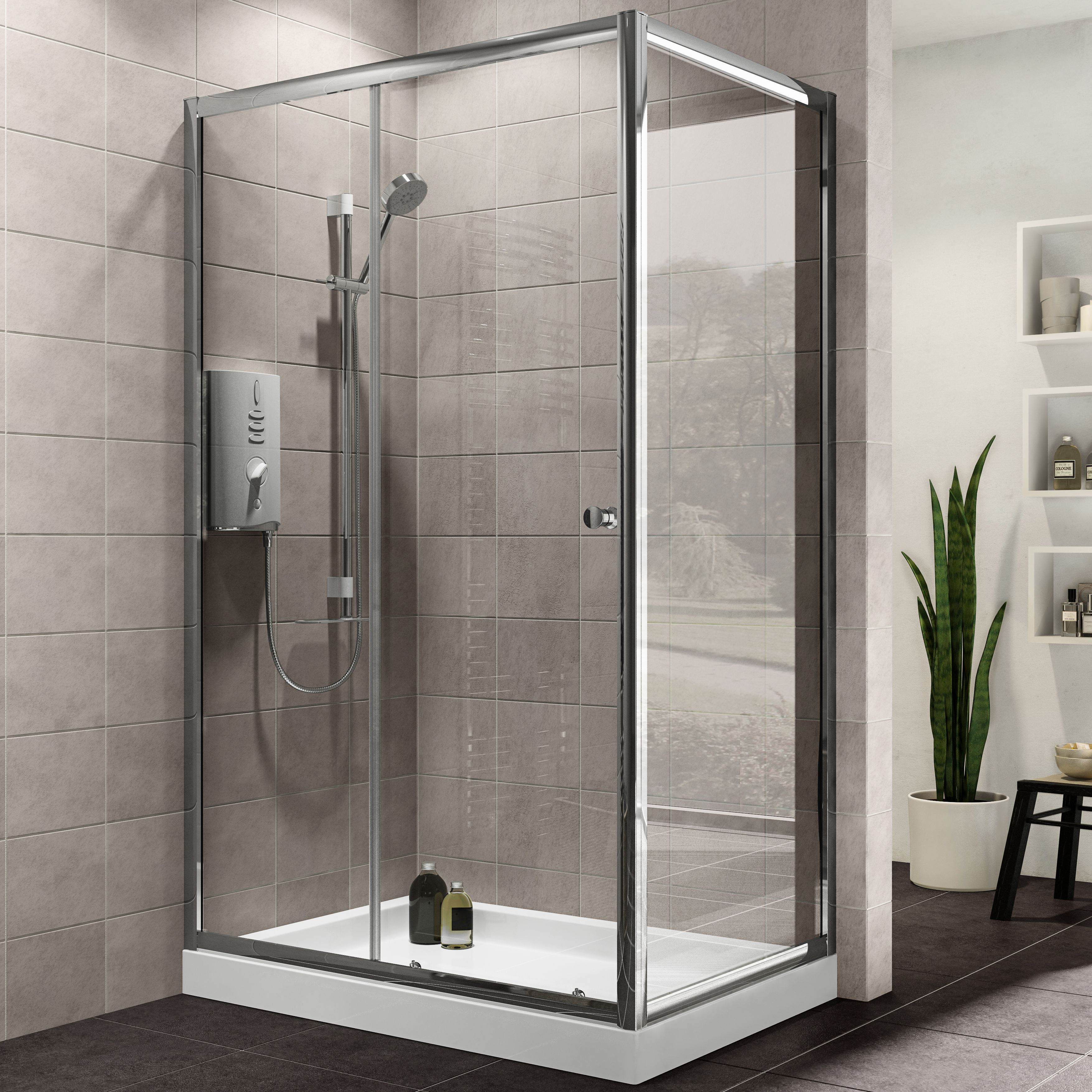 Plumbsure Rectangular Shower Enclosure with Single Sliding Door (W 