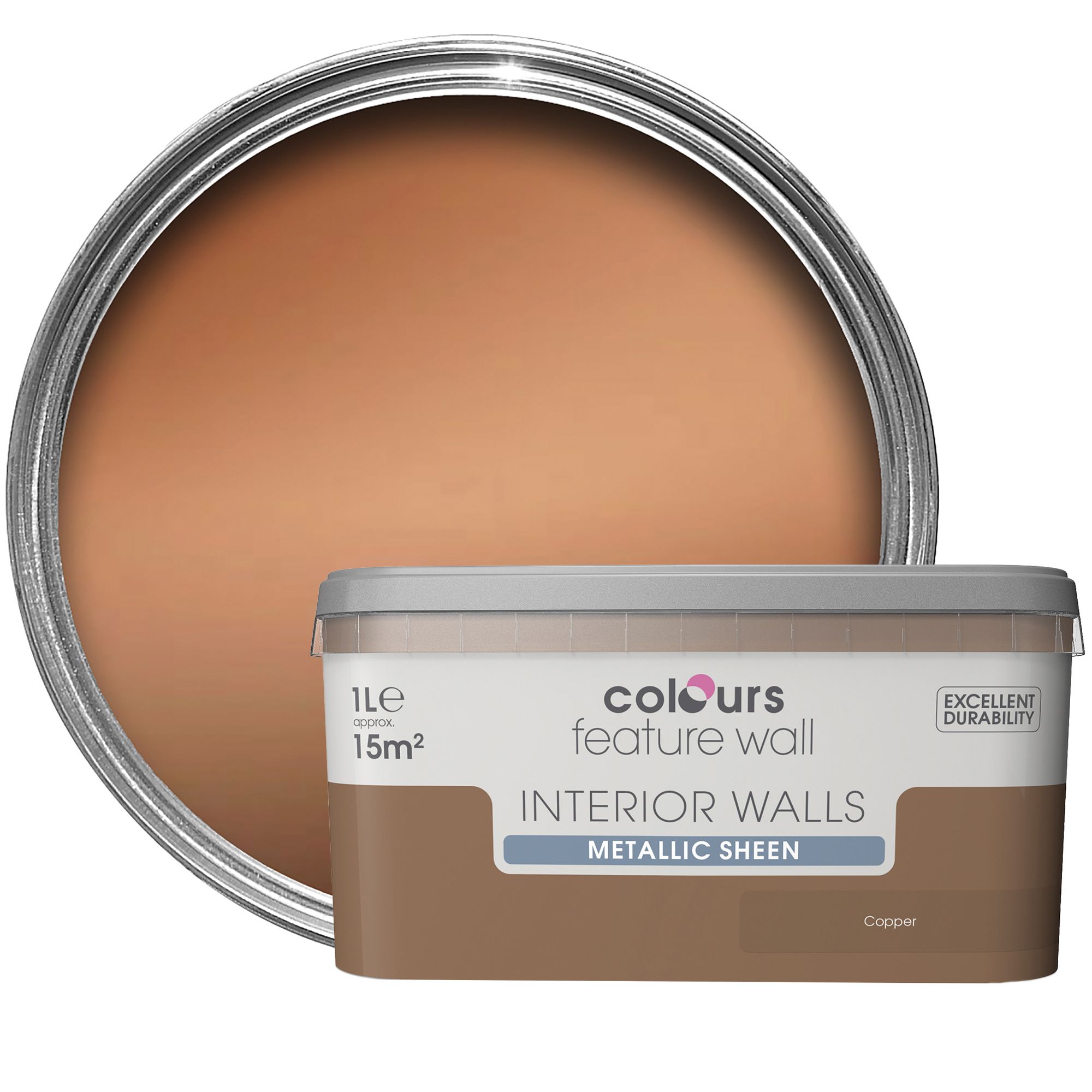 Colours Feature Wall Copper Effect Metallic Emulsion Paint 1L