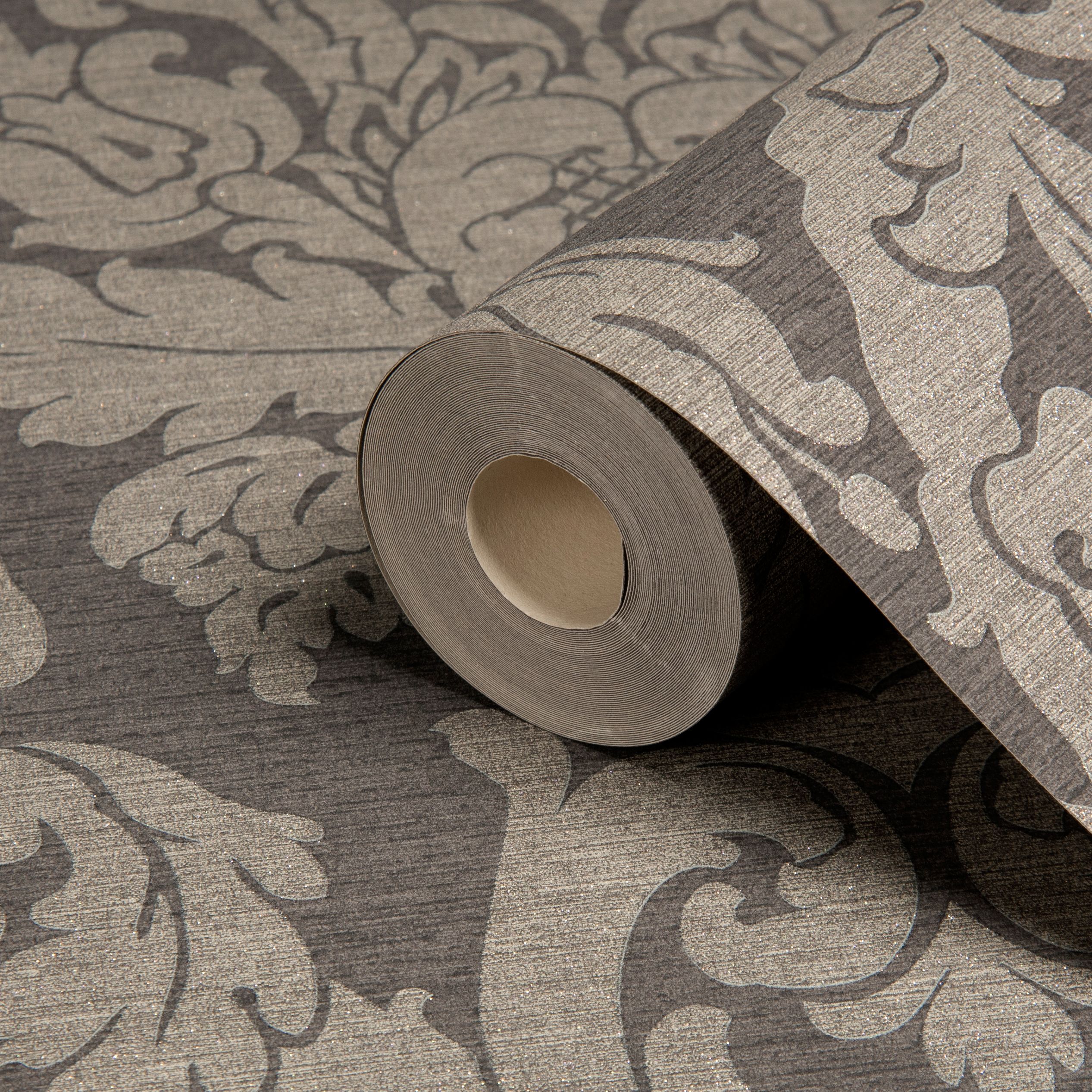 Gold Kensington Charcoal Damask Metallic Wallpaper Departments DIY