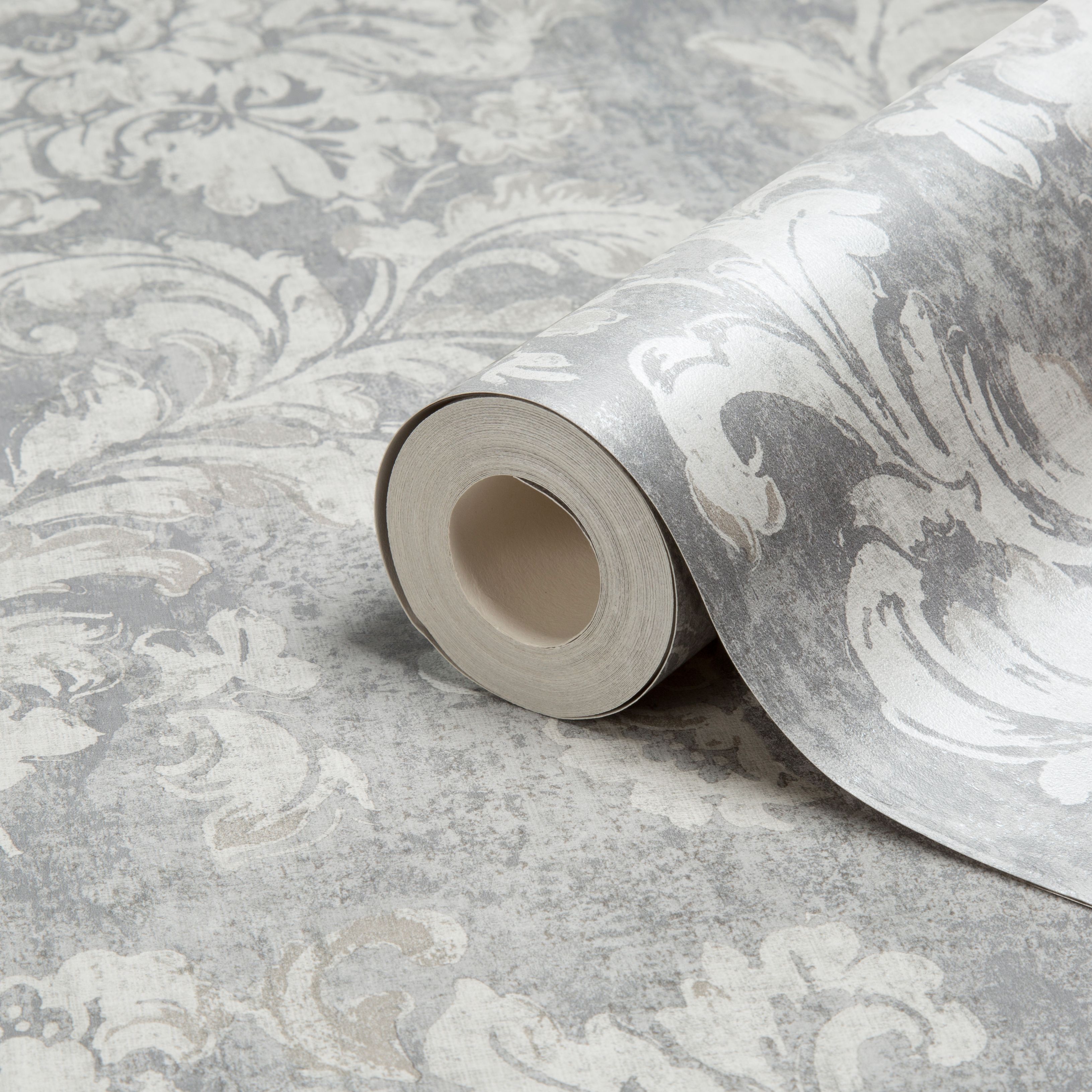 Gold Decadent Trail Light Grey Damask Metallic Wallpaper ...