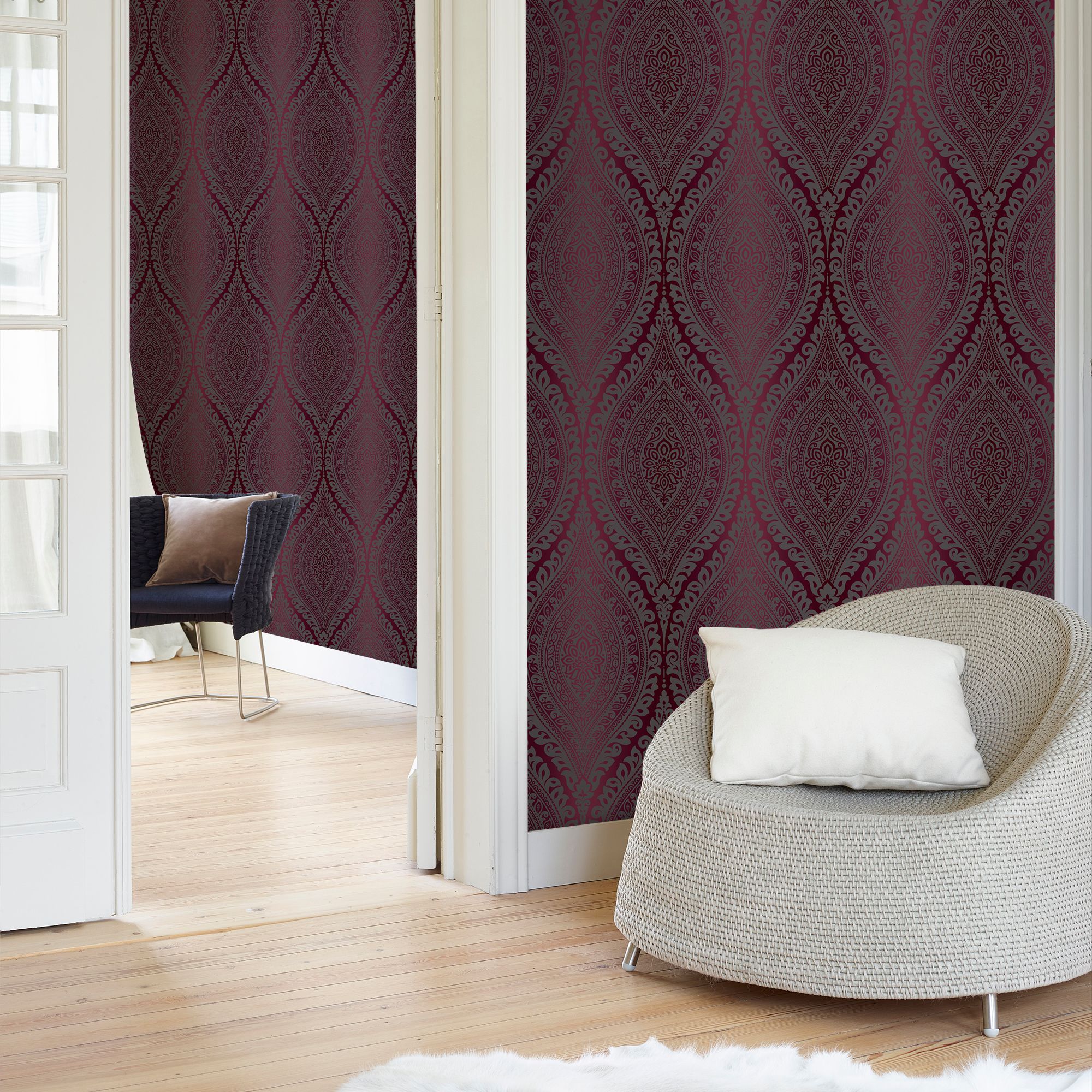 Kismet Purple Damask Glitter Effect Wallpaper Departments DIY at B&Q