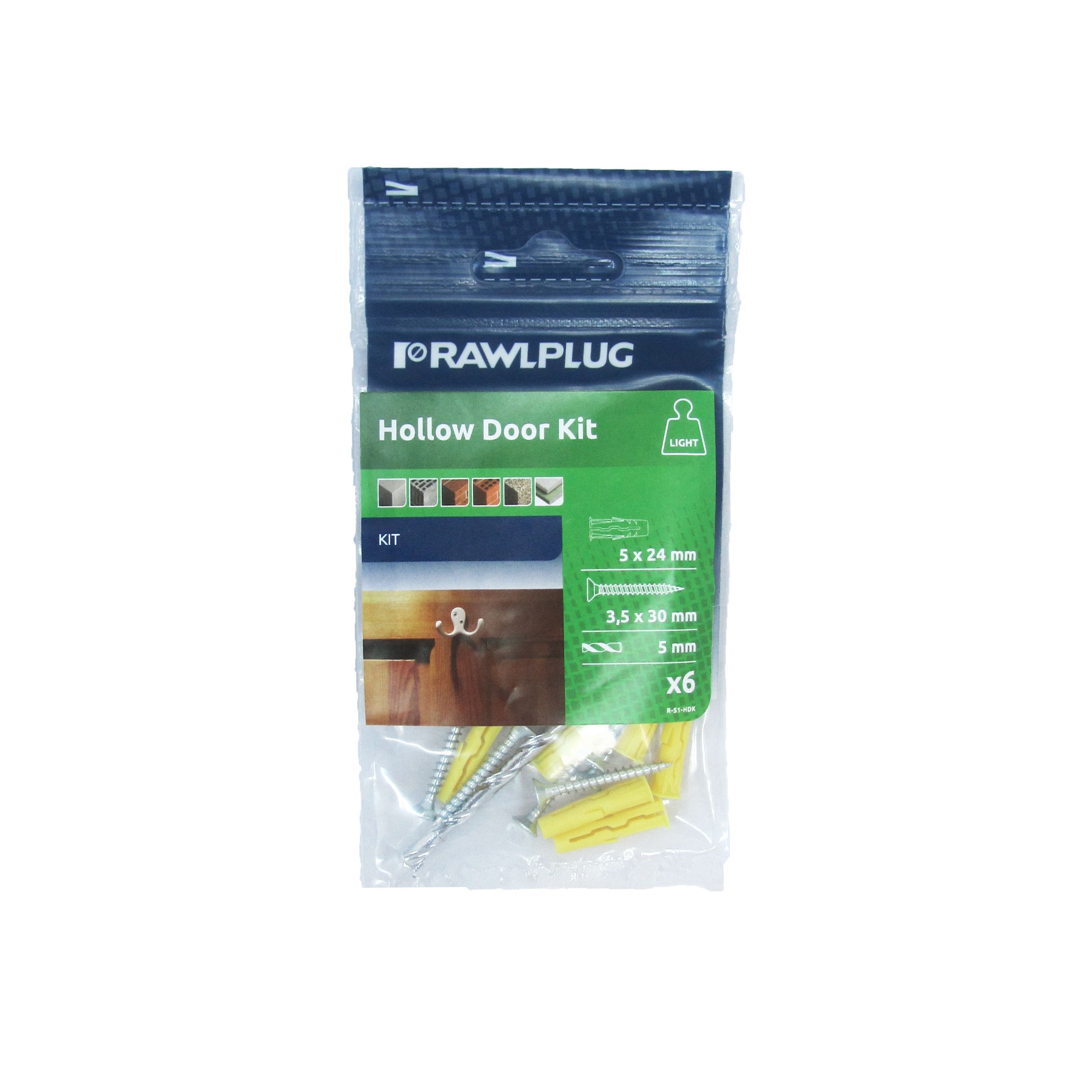 Rawlplug Hollow Door Fixing Kit (L)24mm (Dia)5mm, Pack of 6