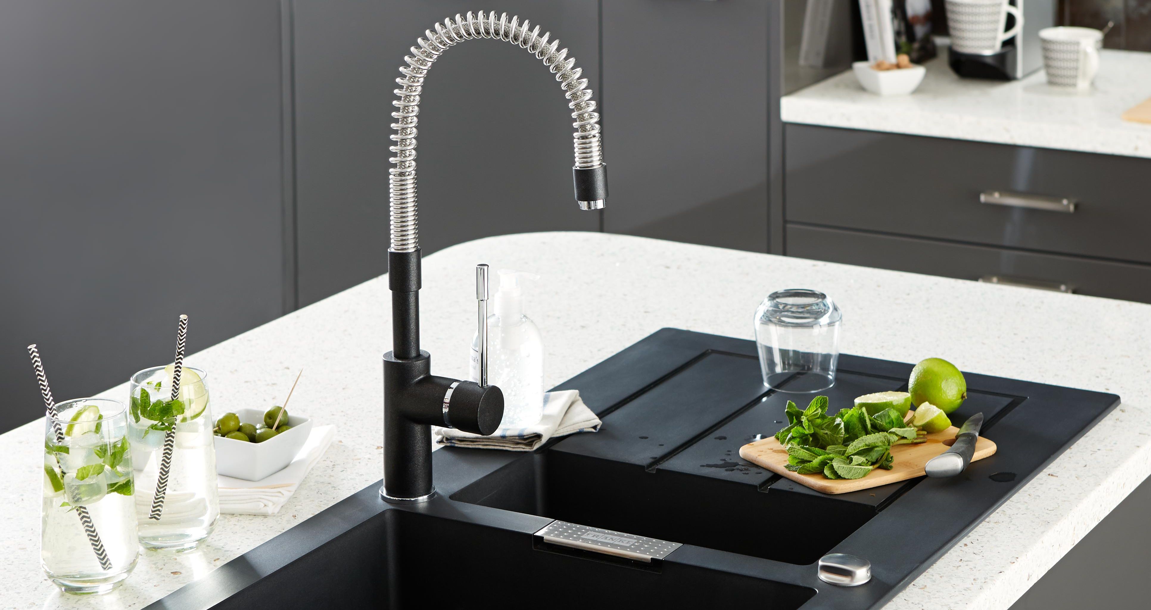 black designer kitchen taps