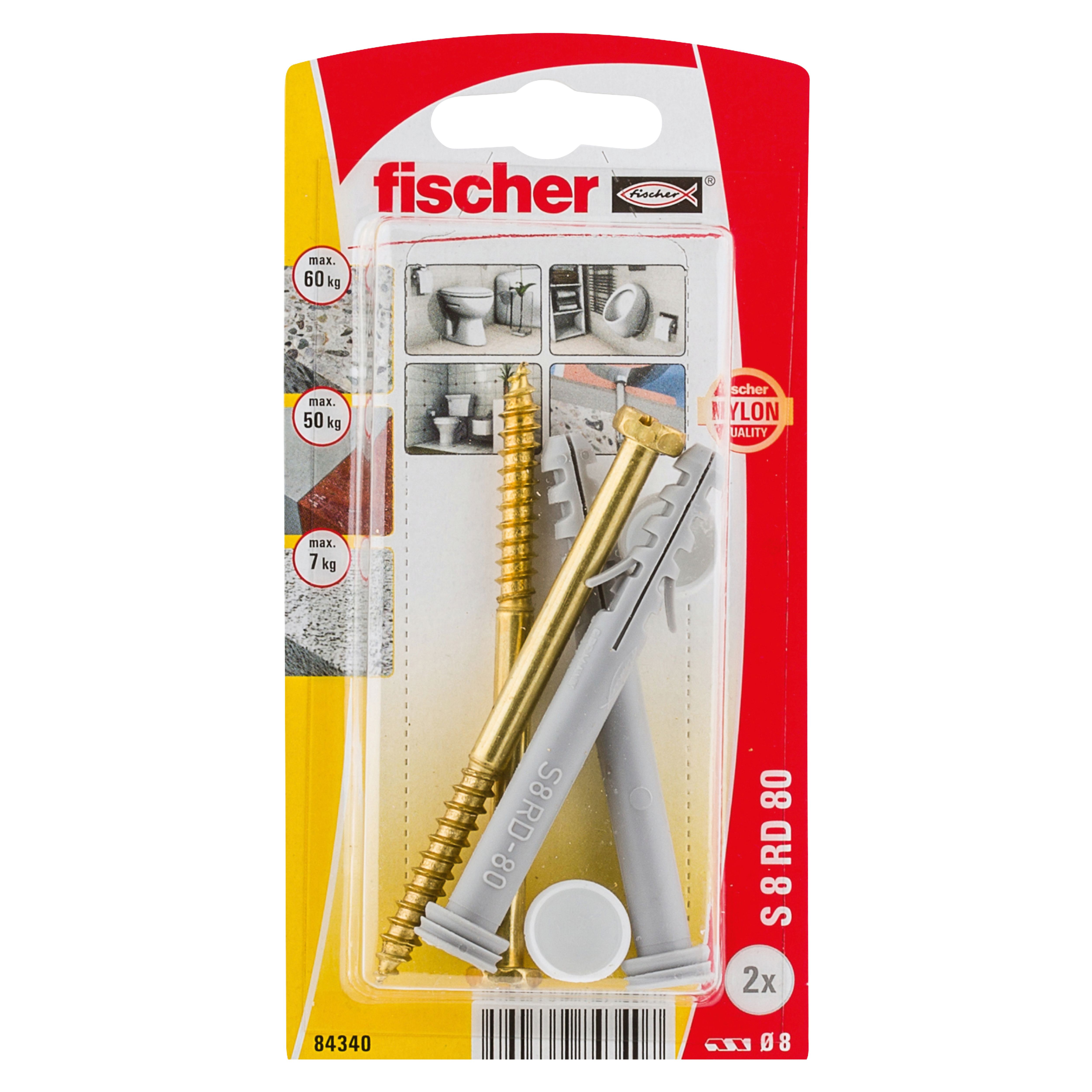 Fischer Toilet Fixing Kit (Dia)8mm (L)80mm, Pack of 2 Departments