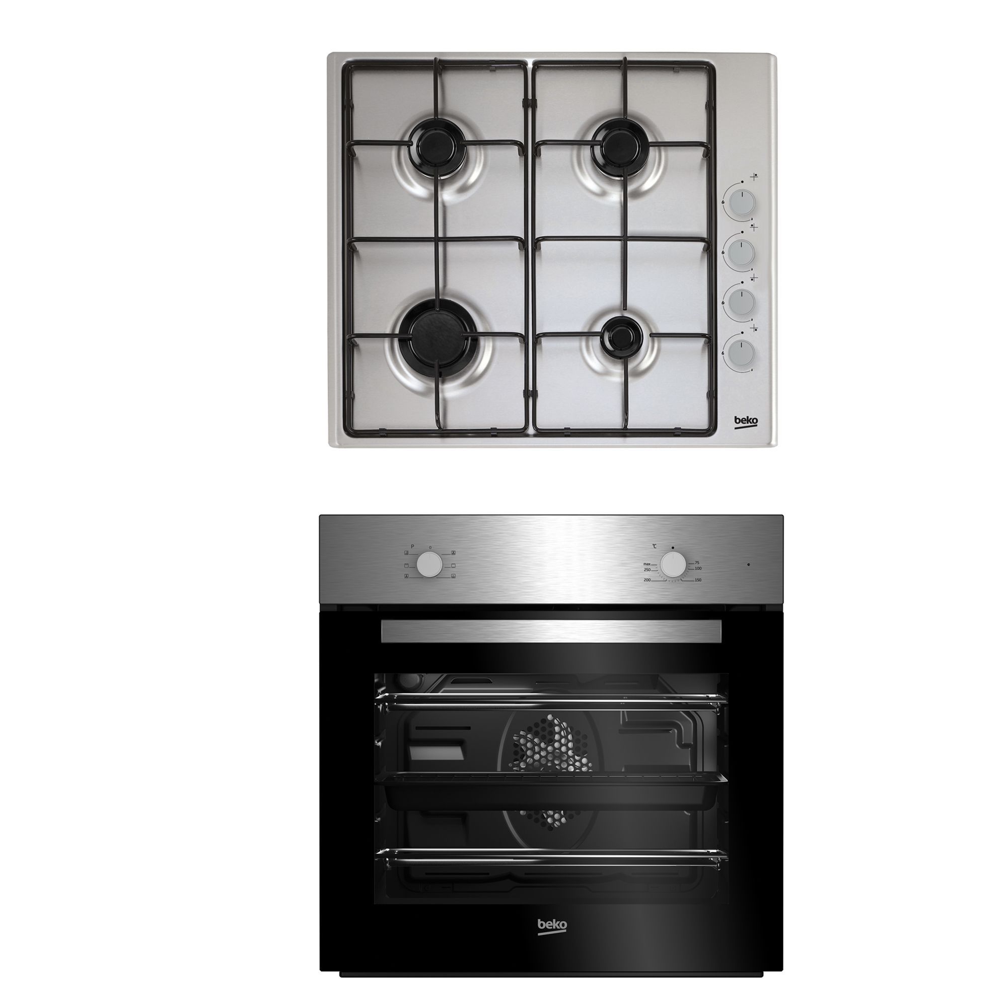 Beko QSE223SX Black & Stainless Steel Single Multifunction Oven & Gas Hob Pack Departments