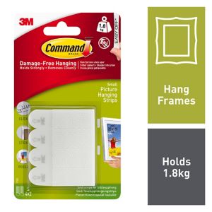 Image of 3M Command White Adhesive picture hanging strip of 4