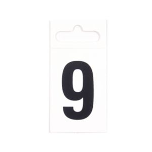 Image of Black & white Plastic Self-adhesive Door number 9 (H)50mm (W)30mm