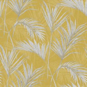 Image of Grandeco Palm springs Grey & yellow Leaf Metallic effect Embossed Wallpaper