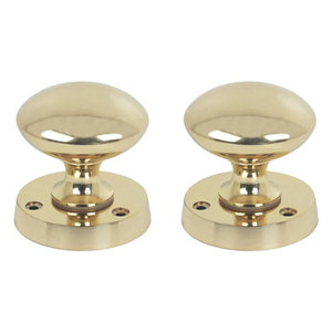 Polished Brass effect Round Door knob (Dia)51mm  Pair