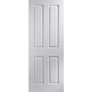 4 panel Pre-painted White Woodgrain effect LH & RH Internal Door  (H)1981mm (W)610mm