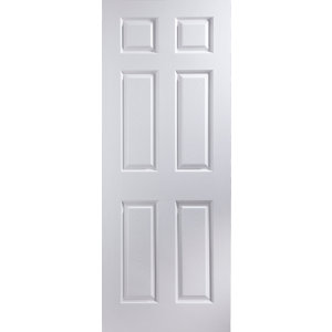 6 panel Pre-painted White Woodgrain effect LH & RH Internal Door (H)1981mm (W)762mm (T)35mm