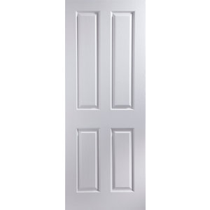 4 panel Primed White Woodgrain effect LH & RH Internal Door  (H)1981mm (W)762mm (T)35mm