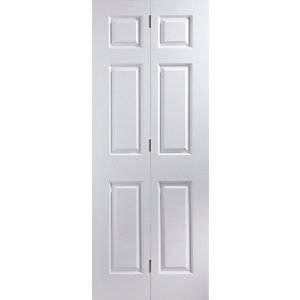 6 panel Primed White Woodgrain effect Internal Bi-fold Door set  (H)1950mm (W)595mm