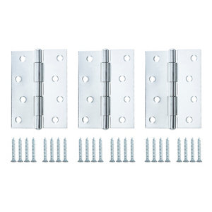 Zinc-plated Metal Butt Door hinge (L)100mm  Pack of 3