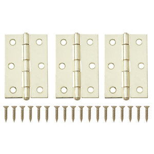 Brass-plated Metal Butt Door hinge (L)75mm N163  Pack of 3