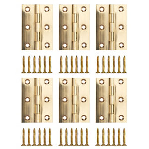 Polished Brass-plated Metal Butt Door hinge (L)75mm N162  Pack of 6