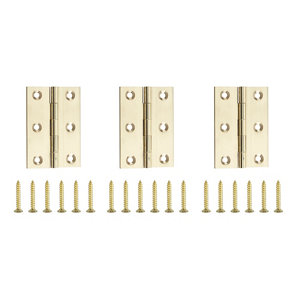 Polished Brass-plated Metal Butt Door hinge (L)75mm N162  Pack of 3