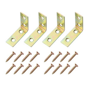Yellow Zinc-plated Mild steel Corner bracket (H)1.5mm (W)39.5mm (L)40mm  Pack of 4