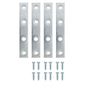 Zinc-plated Steel Mending plate (L)100mm (W)16mm (T)1.4mm  Pack of 4