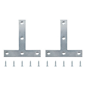 Zinc-plated Steel Tee plate (L)100mm (W)100mm (T)2mm  Pack of 2