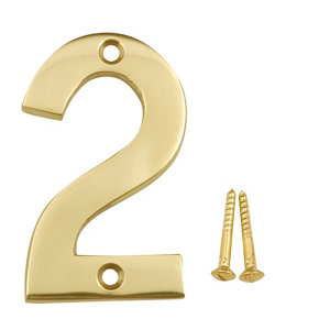 Polished Brass effect Metal House number 2  (H)75mm (W)48mm