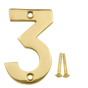 Polished Brass effect Metal House number 3  (H)75mm (W)48mm