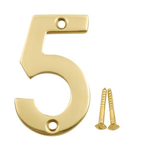 Polished Brass effect Metal House number 5  (H)75mm (W)48mm