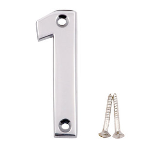 Polished Chrome effect Brass House number 1  (H)75mm (W)20mm
