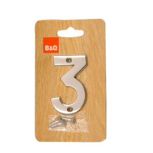 Polished Chrome effect Brass House number 3  (H)75mm (W)48mm