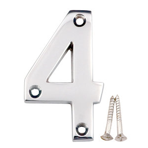 Polished Chrome effect Brass House number 4  (H)75mm (W)48mm