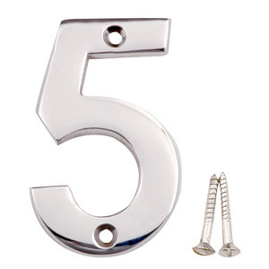 Polished Chrome effect Brass House number 5  (H)75mm (W)48mm