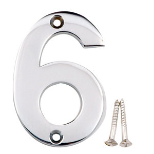 Polished Chrome effect Brass House number 6  (H)75mm (W)48mm