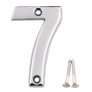 Polished Chrome effect Brass House number 7  (H)75mm (W)48mm