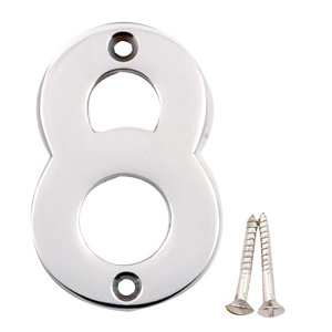 Polished Chrome effect Brass House number 8  (H)75mm (W)48mm