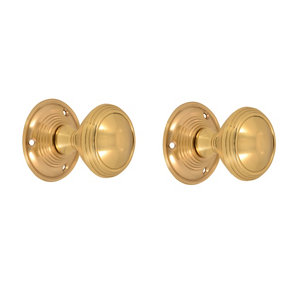 Polished Brass effect Brass Round Door knob (Dia)55.66mm  Pair