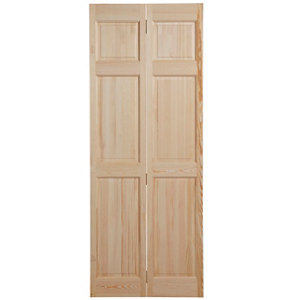 6 panel Clear pine Internal Bi-fold Door set  (H)1950mm (W)750mm