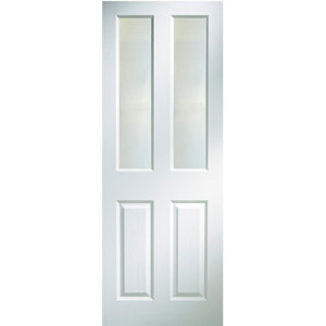 4 panel Frosted Glazed Primed White Woodgrain effect LH & RH Internal Door  (H)1981mm (W)762mm (T)35mm