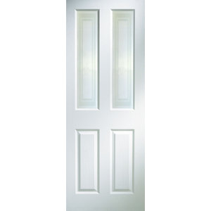 4 panel Etched Frosted Glazed Primed White Woodgrain effect Internal Door  (H)1981mm (W)762mm (T)35mm