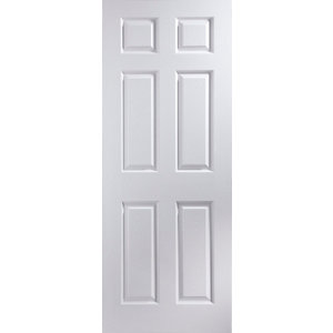 6 panel Primed White Woodgrain effect LH & RH Internal Fire Door  (H)1981mm (W)762mm (T)35mm