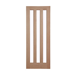 Vertical 3 panel Clear Glazed Oak veneer LH & RH Internal Door  (H)1981mm (W)762mm (T)35mm