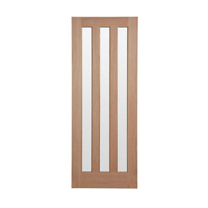 Vertical 3 panel Frosted Glazed Oak veneer LH & RH Internal Door  (H)1981mm (W)762mm (T)35mm